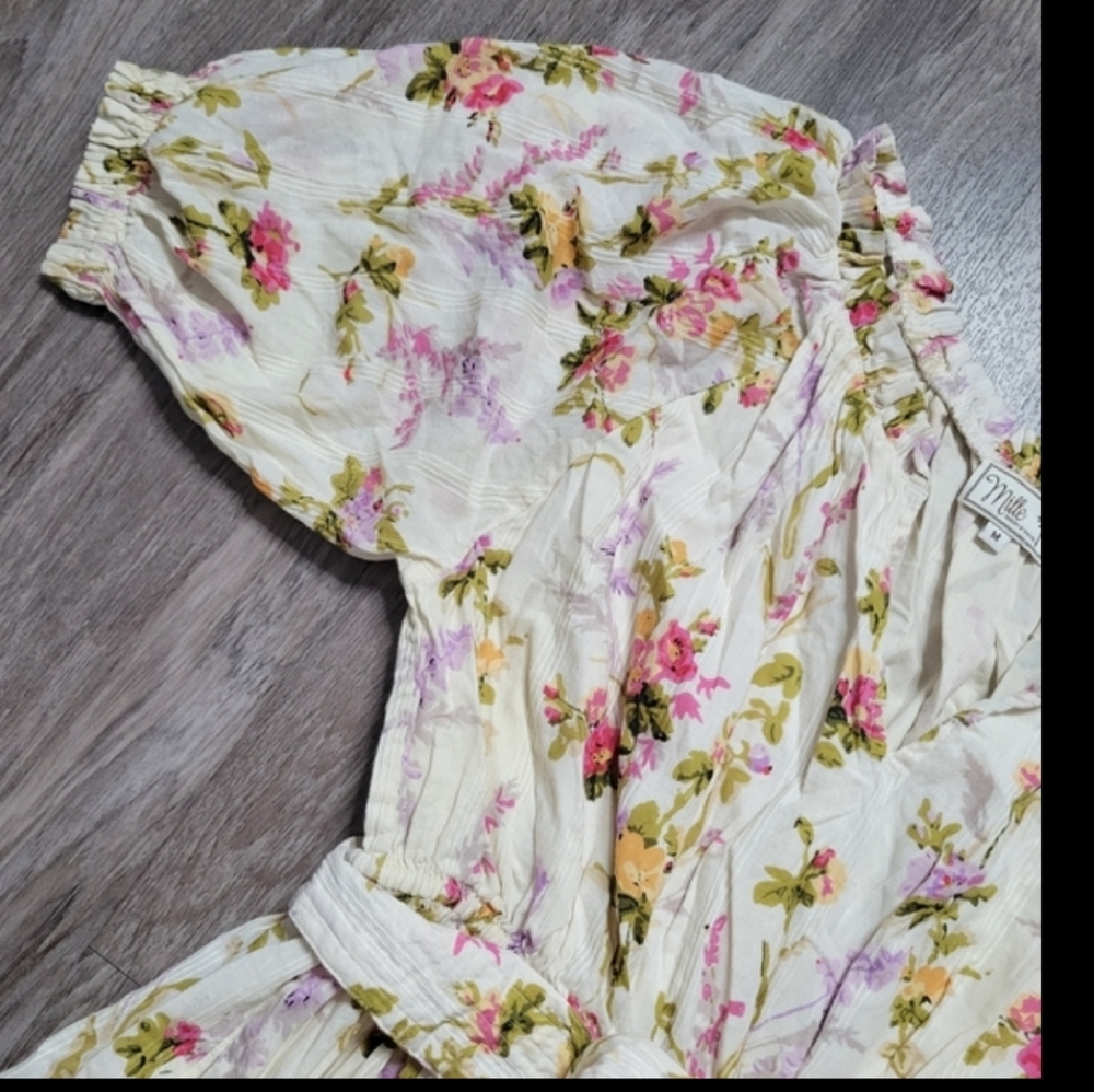 Mille Resort & Travel Floral Puff Sleeve Zoe Trianon Midi Dress Cottagecore MD - Picture 9 of 14